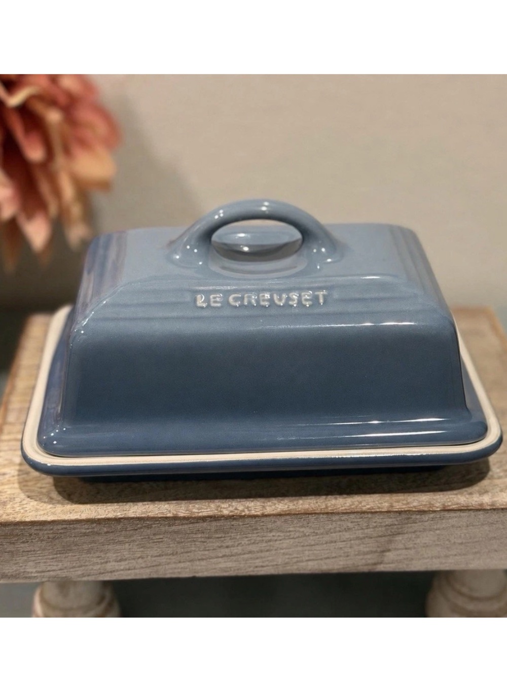 Le Creuset New Stoneware Ceramic Chambray Blue Butter Dish With Lid